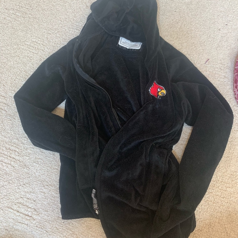 J. American, very soft black UofL jacket with hood